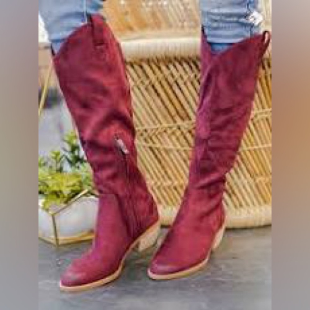 Ccocci - Knee High Zip Up Suede Western Style Boots